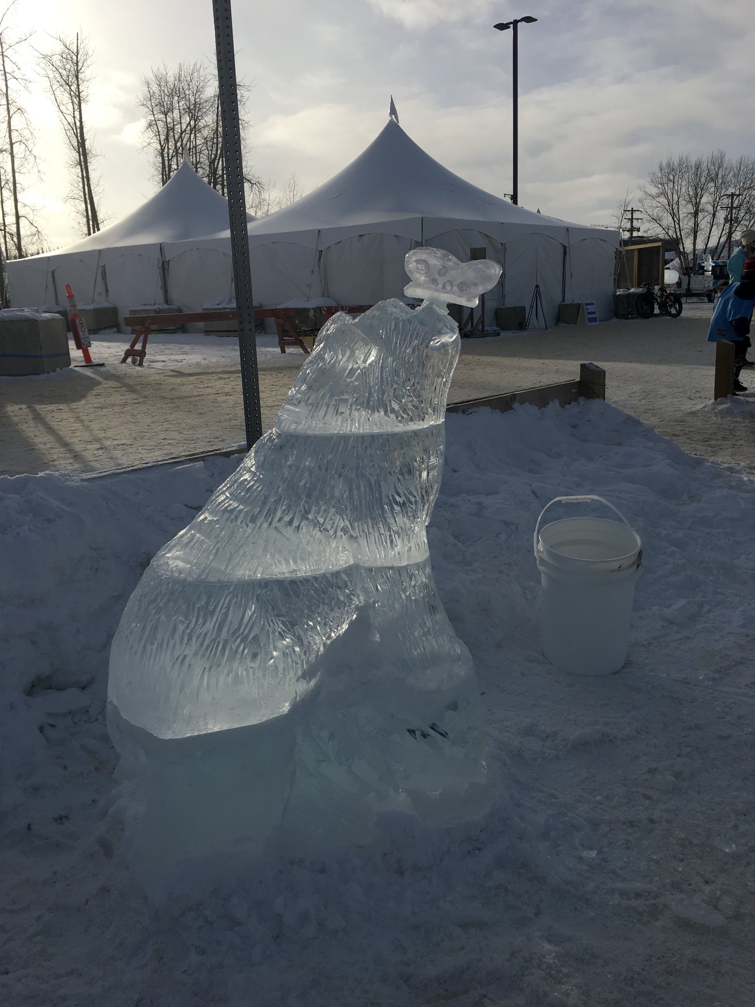 Bear and butterfly ice sculpture