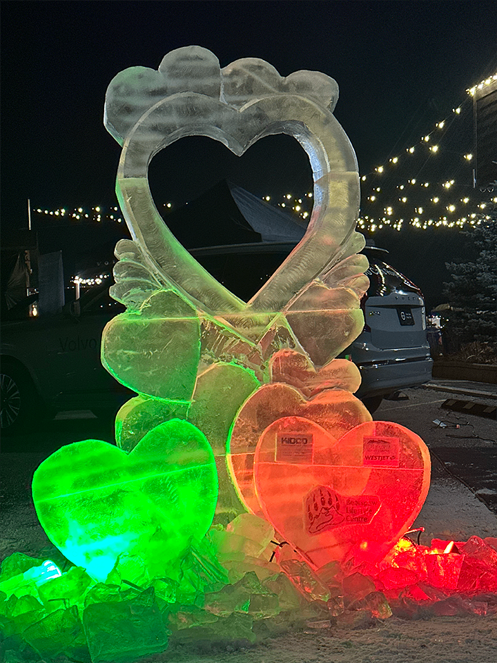 Stack of hearts ice sculpture at Bearspaw