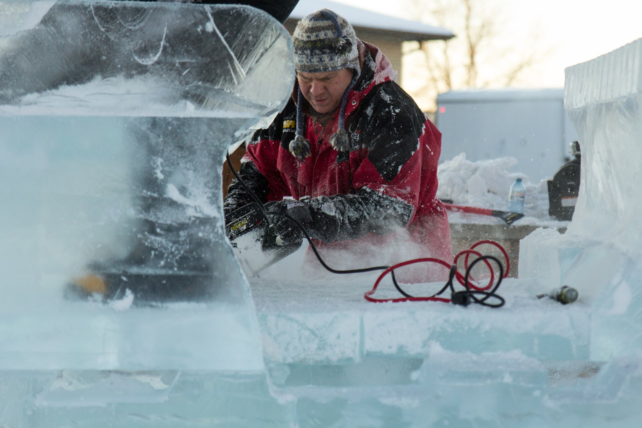 Sculptor at work in Cochrane
