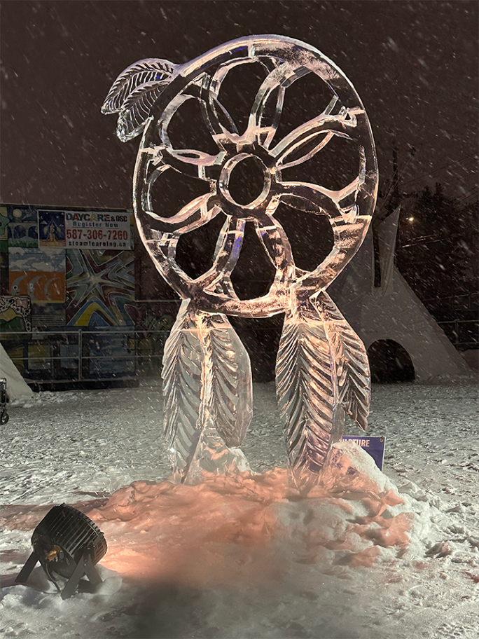 Dreamcatcher ice sculpture at Deep Freeze festival