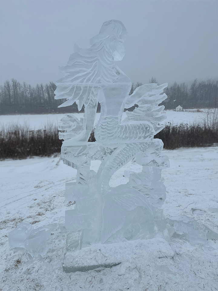 Mermaid ice sculpture in Fort McMurray