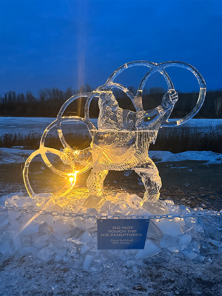 Hoop dancer ice sculpture in Fort McMurray