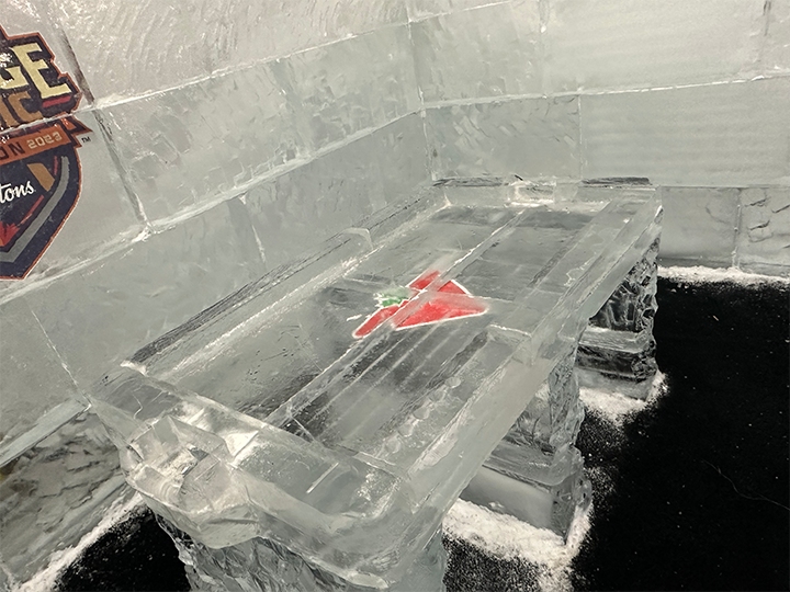 Ice air hockey table at a festival