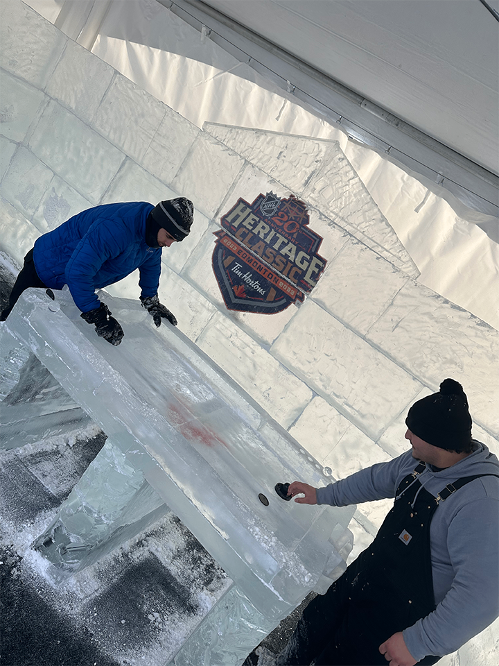 People playing ice air hockey