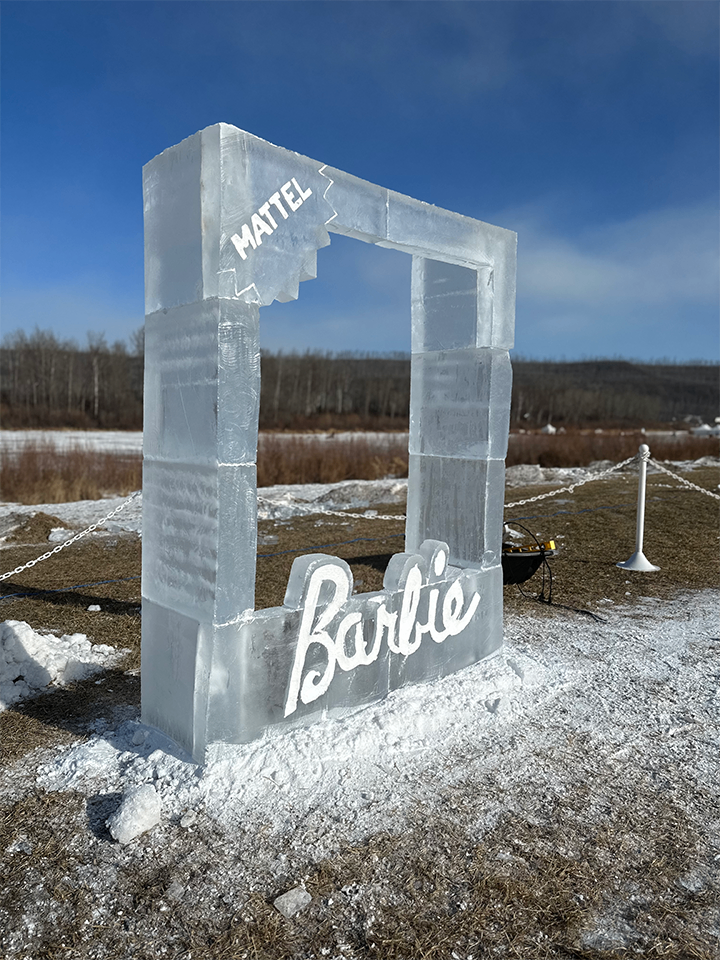 Life size Barbie box ice sculpture