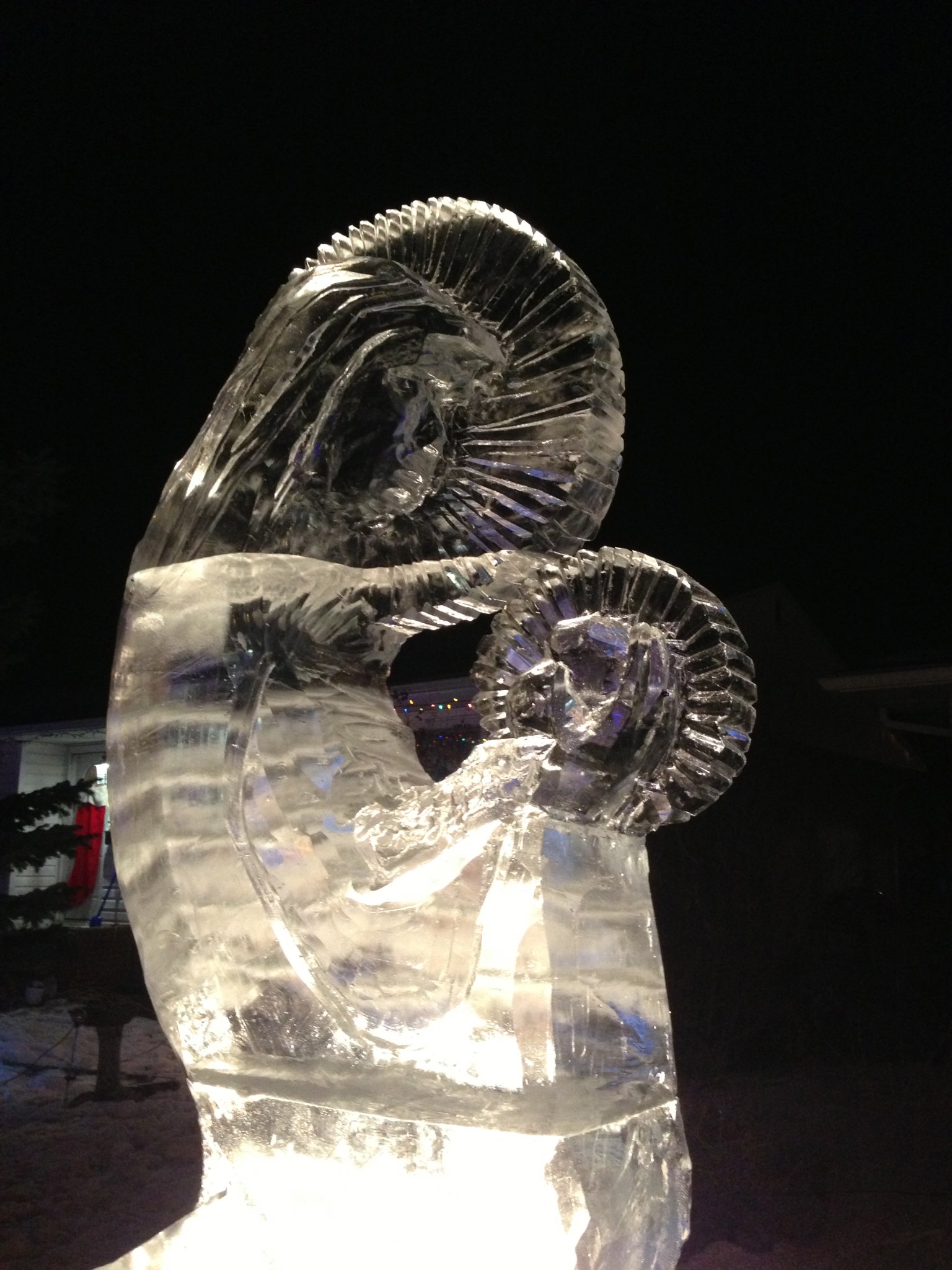 Mary and child ice sculpture