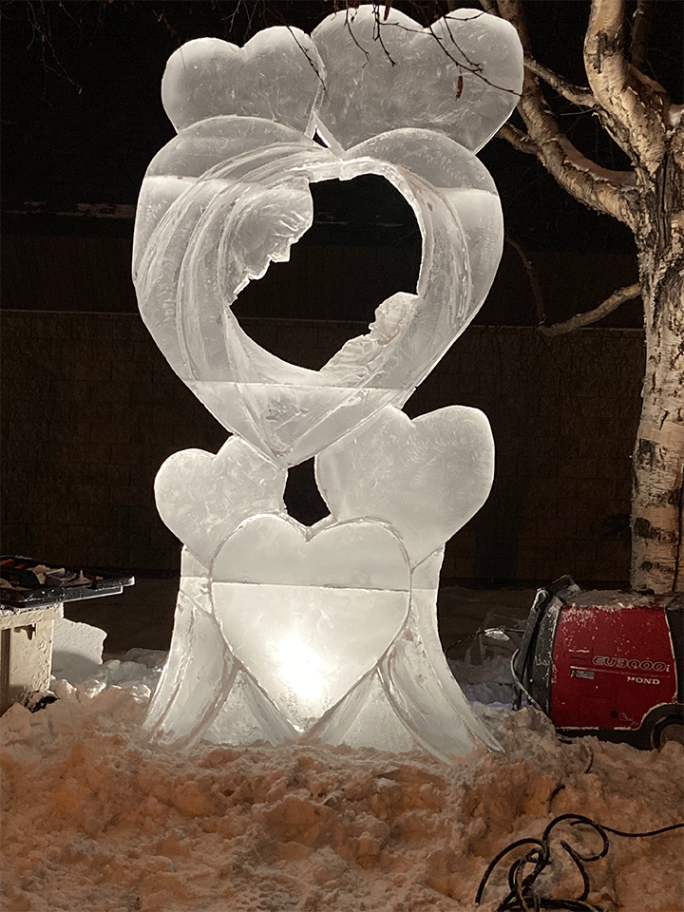 Mother and baby ice sculpture