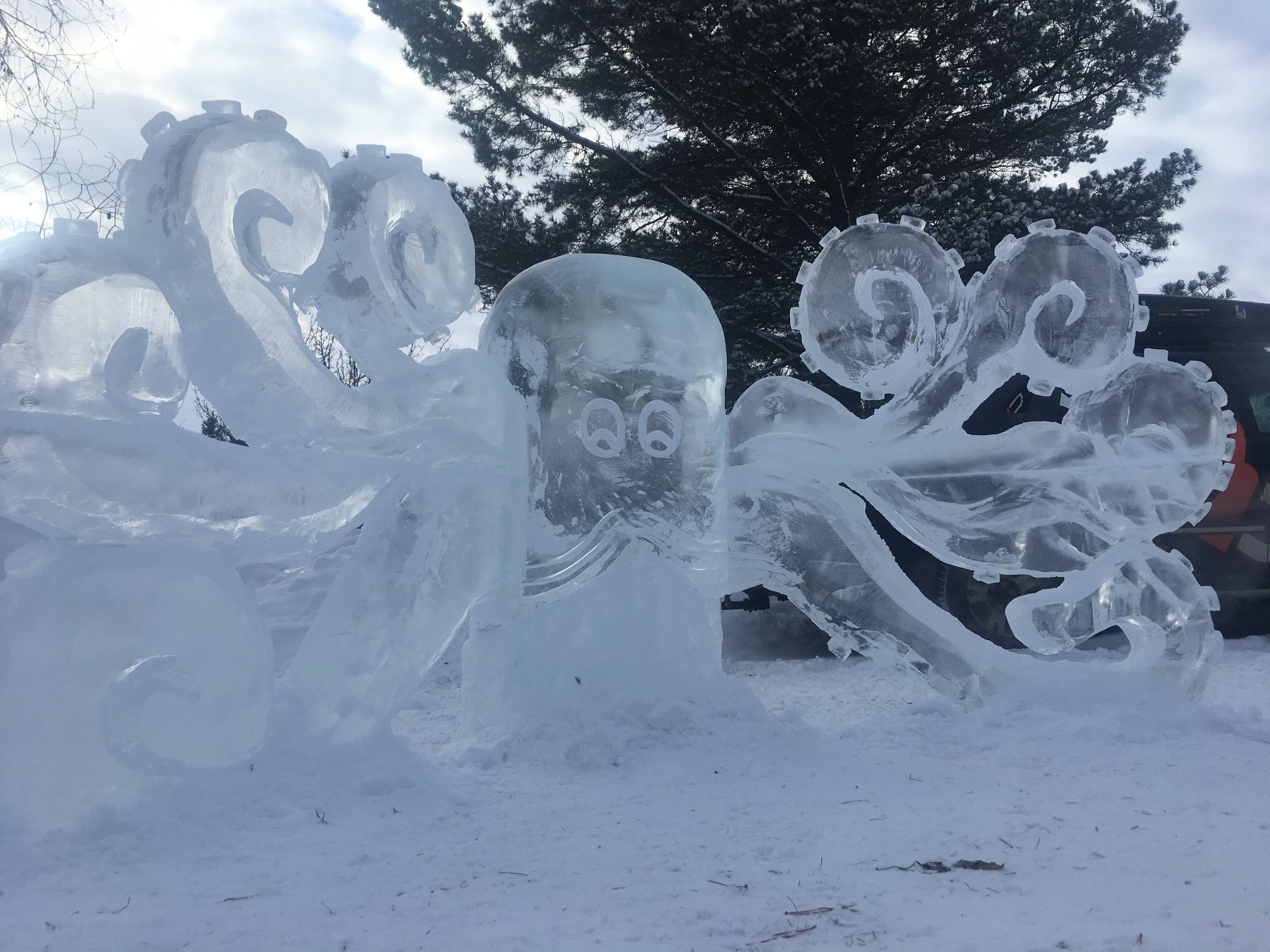 Octopus ice sculptures at a festival