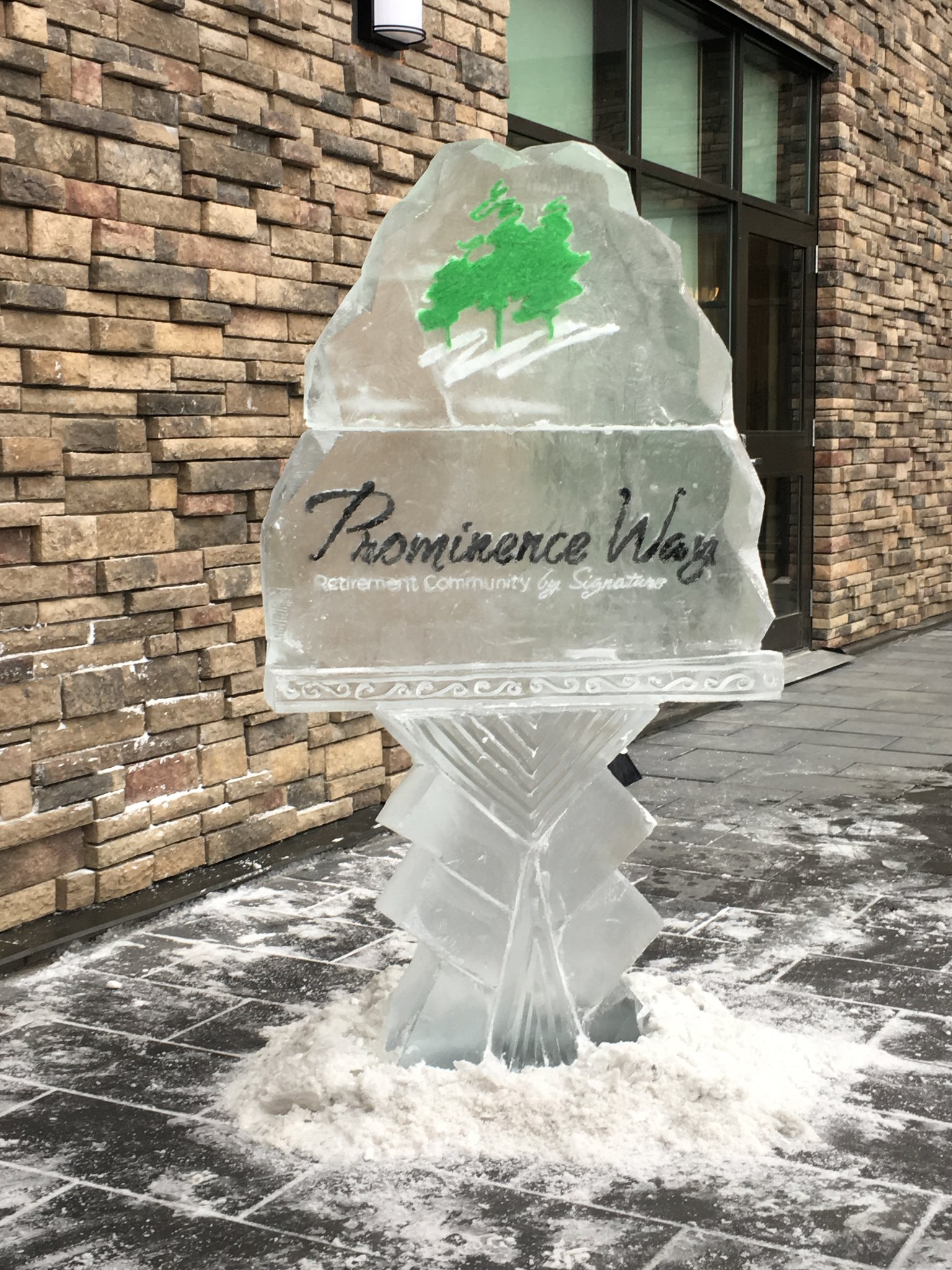Prominence Way logo ice sculpture