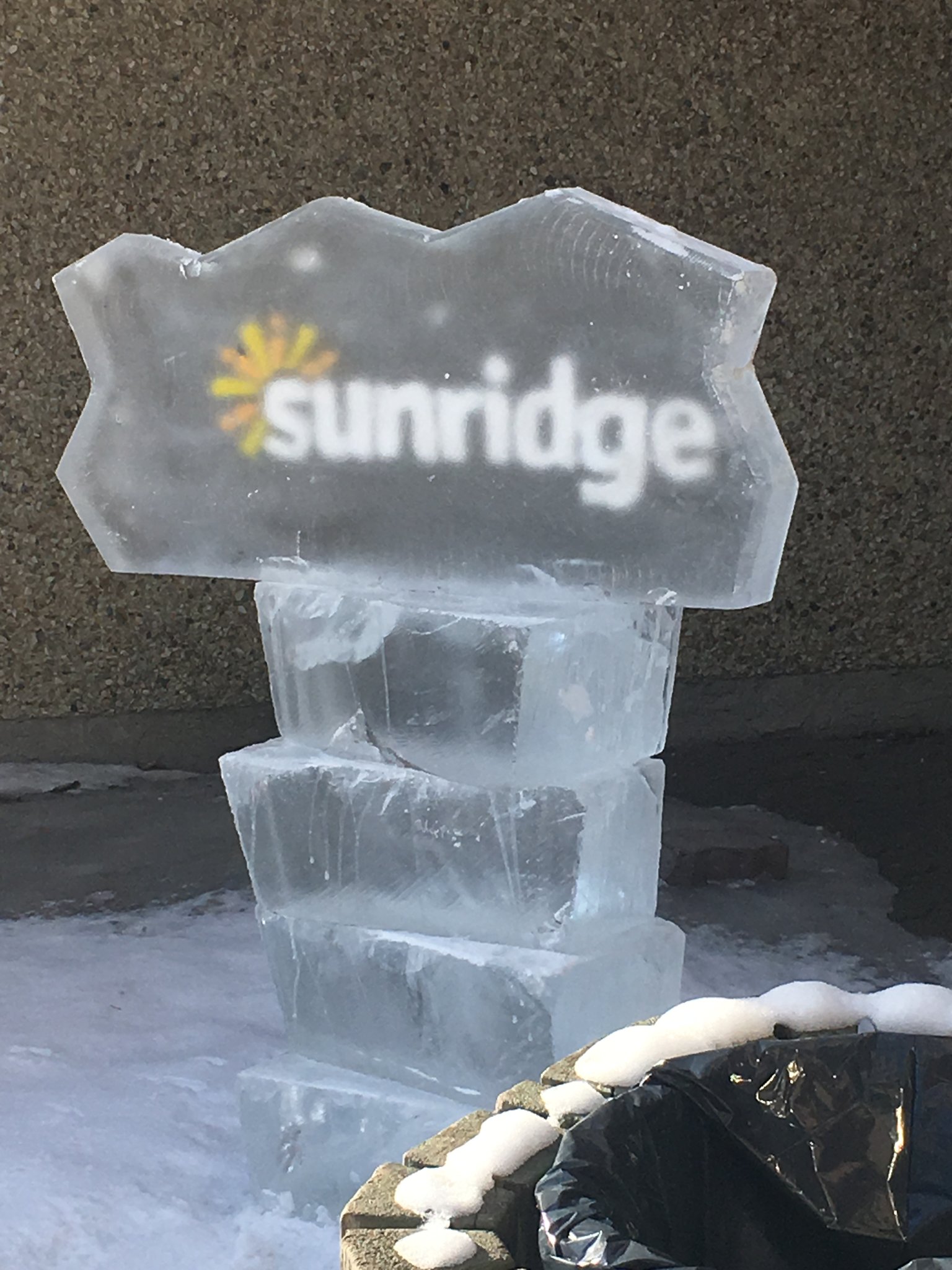 Sunridge Ski Area logo ice sculpture