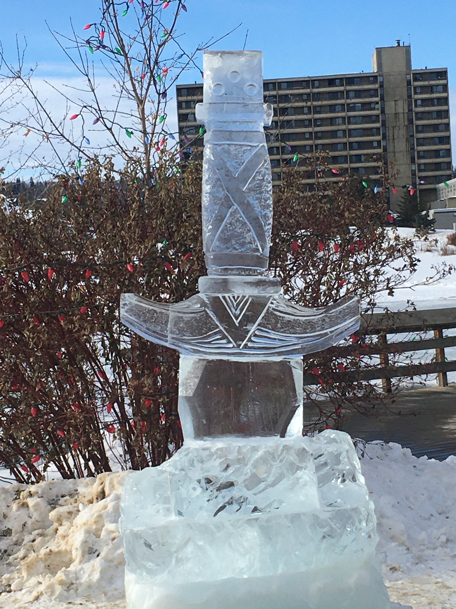 Sword in the stone ice sculpture