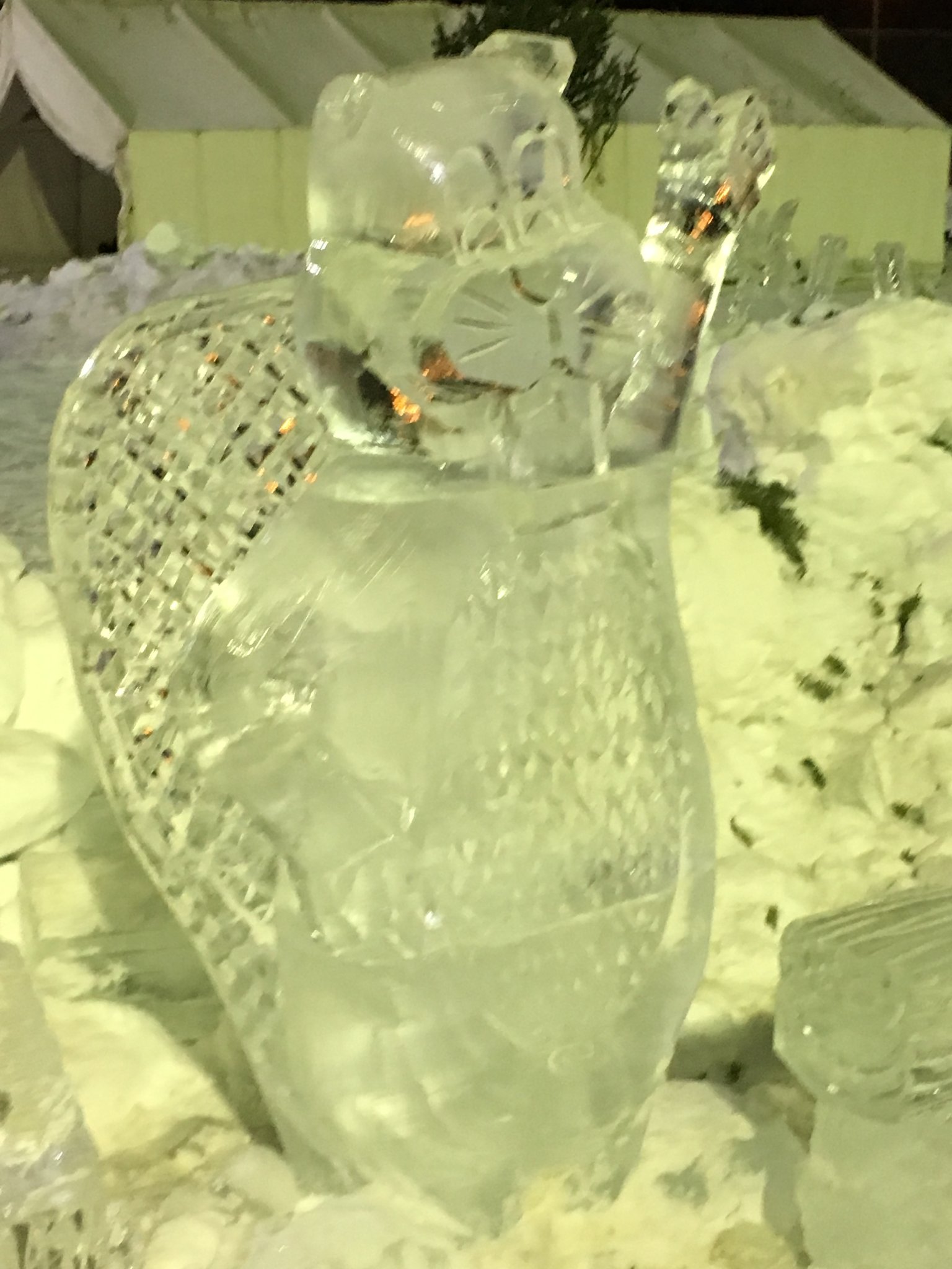 Waving beaver ice sculpture