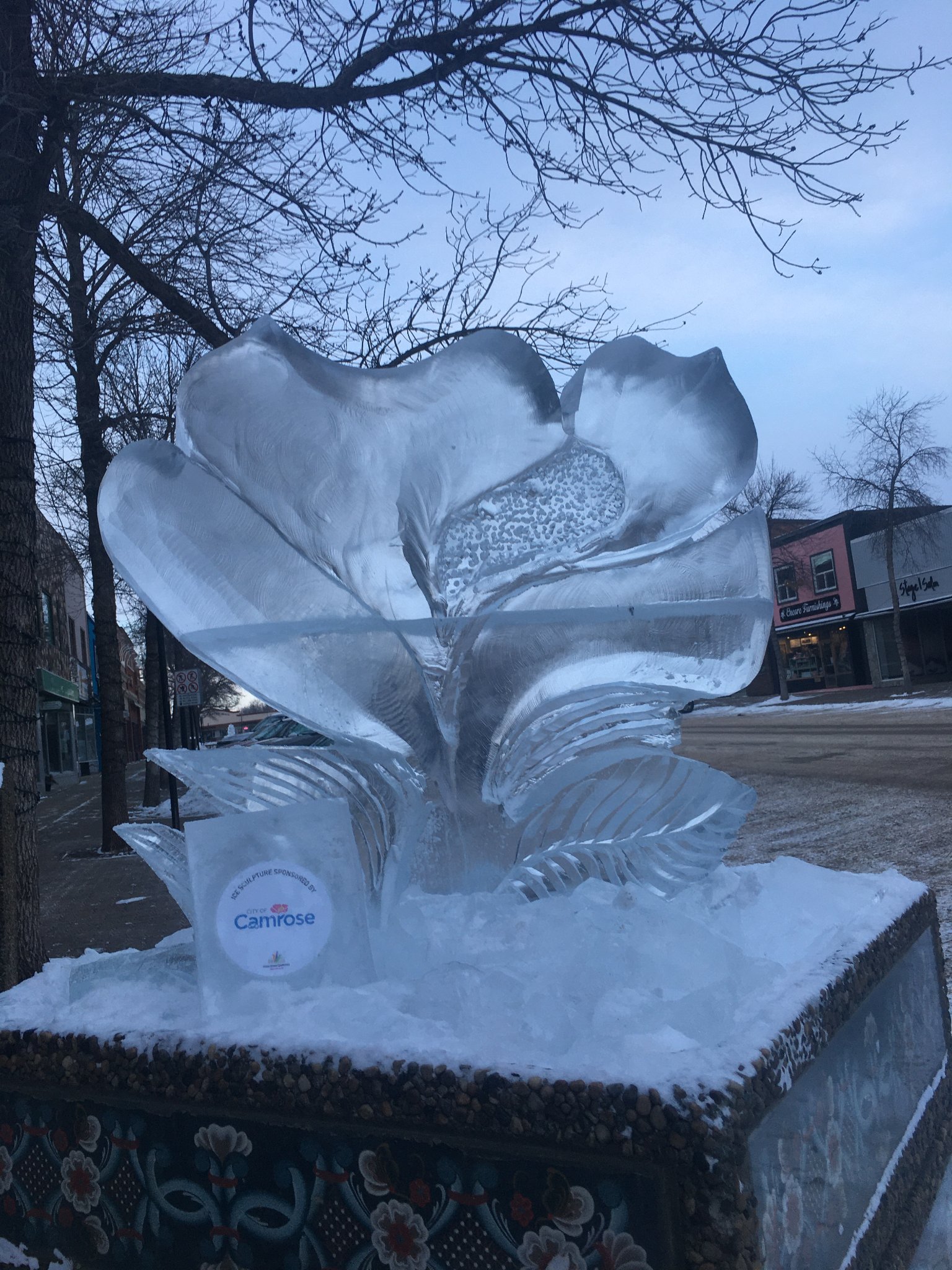 Wild rose ice sculpture